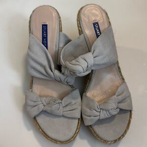 Stuart Weitzman Sarina Grey Suede Knotted Espadrille Wedge Sandals